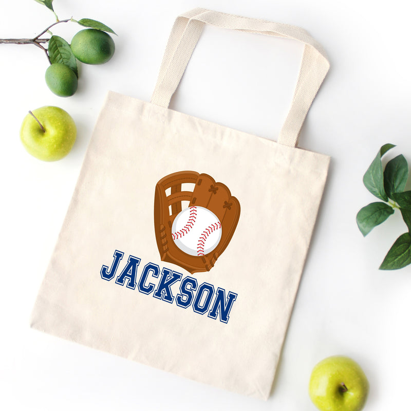 Baseball Glove Tote Bag Personalized Kids Canvas School Bag Custom Preschool Daycare Toddler Beach Totebag Birthday Gift Library T132