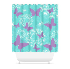 Butterflies Shower Curtain Purple Teal Buttefly Flowers  Shower Curtain Butterflies Flowers Bathroom Decor Girl Shower Curtain S133