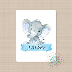Elephants Baby Name Blanket Watercolor Newborn Baby Boy Blue Gray Name Blanket  Monogram  Baby Shower Gift Nursery Bedding Decor B561