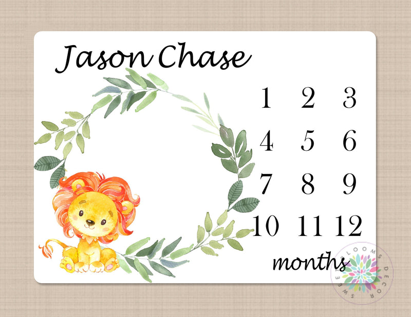 Milestone Blanket Baby Boy Girl Personalized Blanket Monthly Growth Tracker Lion Safari Animals Newborn Photo Prop Baby Shower Gift 596