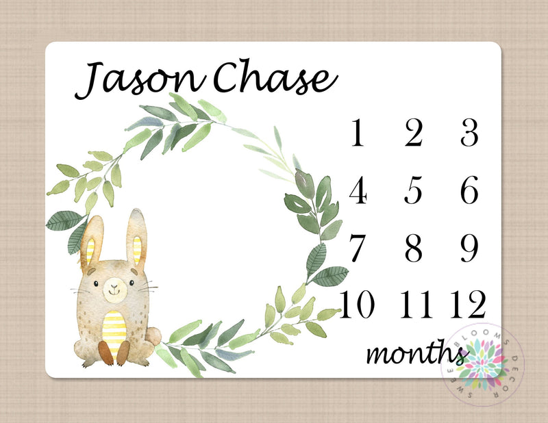 Milestone Blanket Baby Boy Girl Personalized Blanket Monthly Growth Tracker Bunny Rabbit Animals Newborn Photo Prop Baby Shower Gift 595