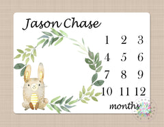 Milestone Blanket Baby Boy Girl Personalized Blanket Monthly Growth Tracker Bunny Rabbit Animals Newborn Photo Prop Baby Shower Gift 595