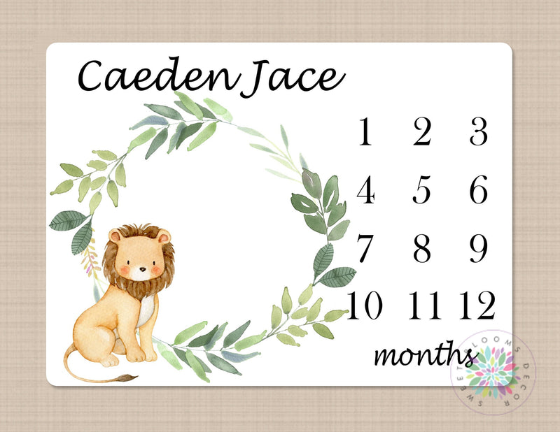 Milestone Blanket Baby Boy Girl Personalized Blanket Monthly Growth Tracker Lion  Safari Animals Newborn Photo Prop Baby Shower Gift 601