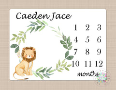 Milestone Blanket Baby Boy Girl Personalized Blanket Monthly Growth Tracker Lion  Safari Animals Newborn Photo Prop Baby Shower Gift 601