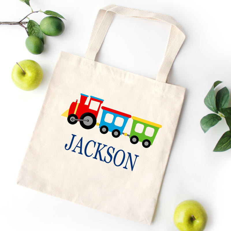 Train Tote Bag Personalized Kids Canvas School Bag Custom Preschool Daycare Toddler Beach Totebag Birthday Gift Library T131