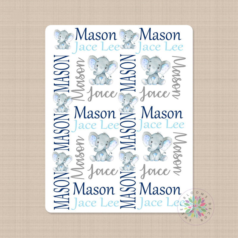 Elephant Baby Name Blanket Navy Blue Gray Personalized Baby Boy Blanket Monogram Name Custom Blanket Baby Shower Gift Photo Prop B630