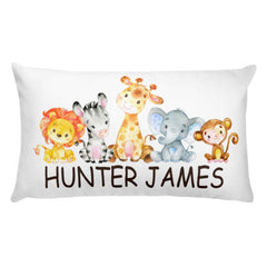 Safari Animals Pillow Nursery Decor Lion Monkey Elephant Giraffe Kids Room Decor Baby Name Throw Pillow Baby Shower Gift 12x20 P167