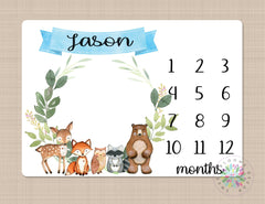 Woodland Milestone Blanket Baby Boy Girl Milestone Blanket Monthly Growth Tracker Woodland Animals Newborn Photo Prop Baby Shower Gift 638