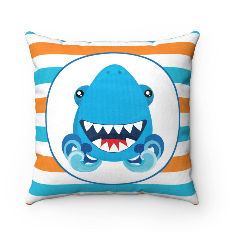 Sharks Throw Pillow Kids Pillow Shark Bedroom Decor Navy Blue Green Orange Stripes  Nursery Decor Kids Decorative Pillow P160