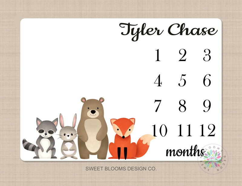 Woodland Woodland Milestone Blanket Baby Boy Girl Monthly Growth Tracker Woodland Animals Newborn Photo Prop Baby Shower Gift  728