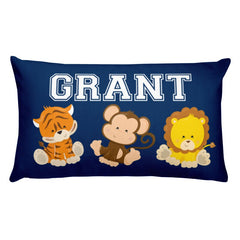 Safari Animals Throw Pillow Navy Blue Safari Nursery Decor Lion Monkey Animals Kids Room Decor Baby Pillow Baby Shower Gift 20x12 inch P102