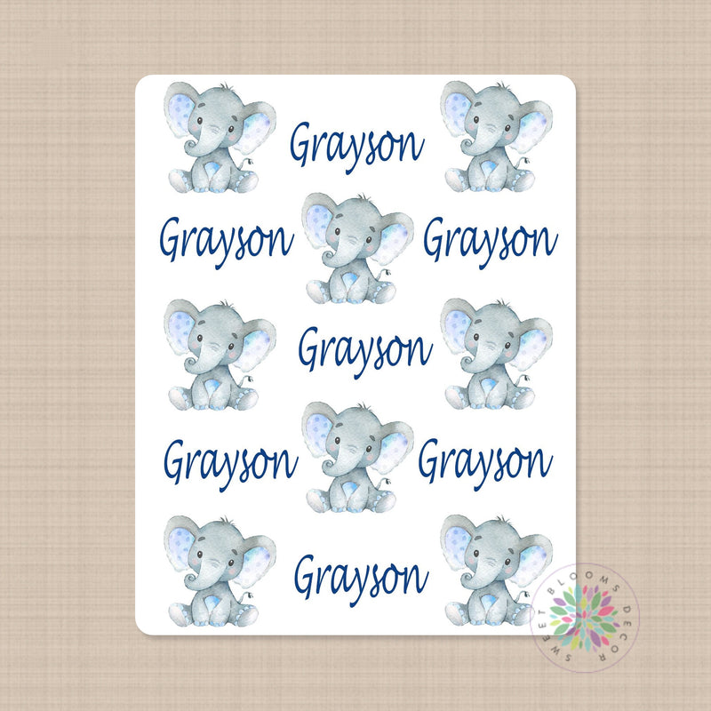 Elephants Baby Boy Name Blanket Personalized Newborn Baby Boy Blue Gray Name Blanket  Monogram  Baby Shower Gift Nursery Bedding Decor B663