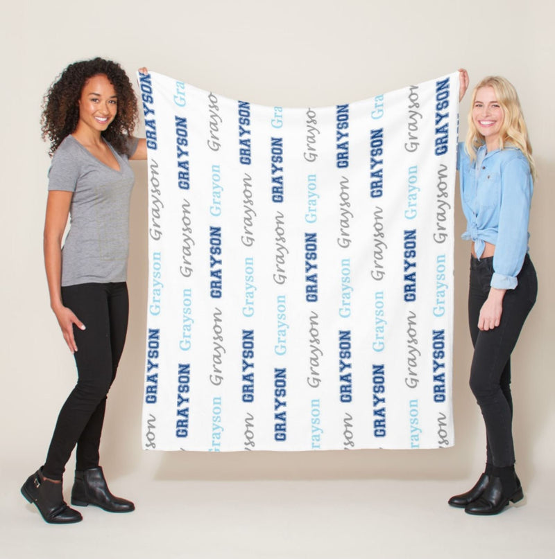 Personalized Baby Boy Name Blanket Monogram Blanket Navy Blue Gray Baby Name Blanket Receiving Blanket Custom Boy Blanket Newborn Baby B665