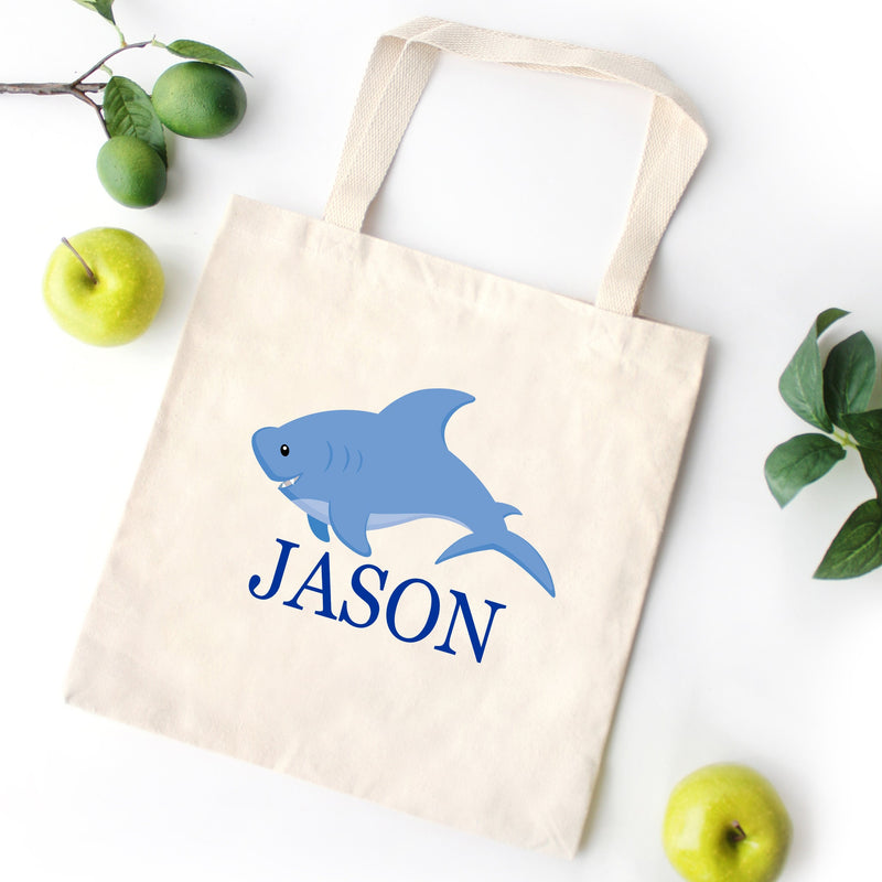 Shark TOTE BAG Fish Personalized Kids Canvas School Bag Custom Preschool Daycare Toddler Boy Beach ToteBag Birthday Gift Library Sharks T151