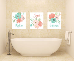 Floral Shower Curtain Coral Teal Mint Gray Flowers Bathroom Curtain Decor Floral Girl Bathroom Guest Bathroom Decor Bath Mat Towel S124