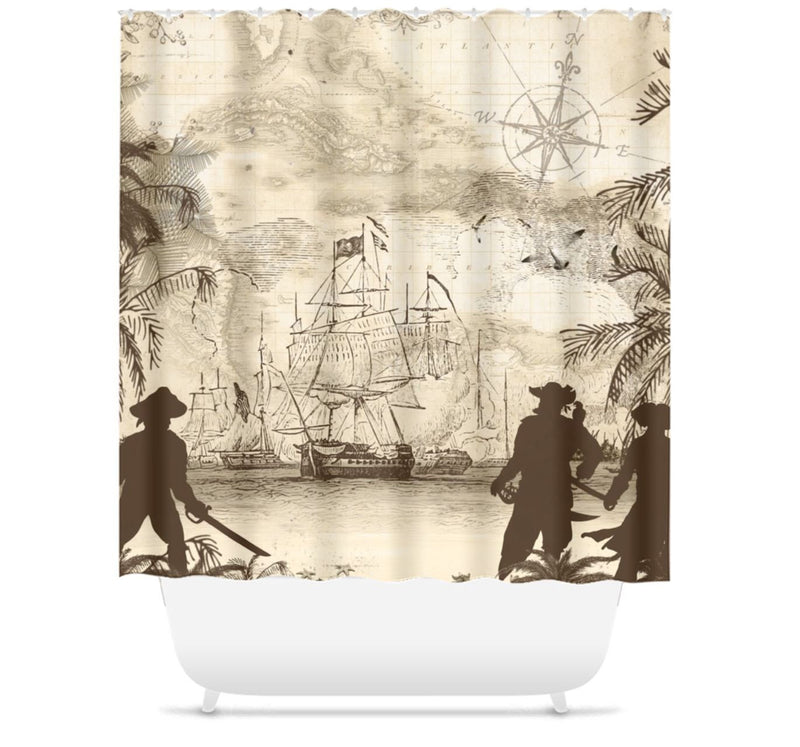 Pirates Shower Curtain Pirate Ship Shower Bathroom Decor Kids Bathroom  Decor S149