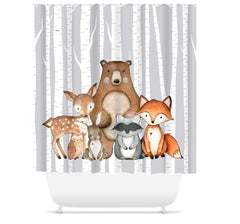 Woodland Animals Kids Shower Curtain, Woodland Forest Bath Mat Bathroom Girl Boy  Baby Bathroom Decor Siblings Brother Sister S150