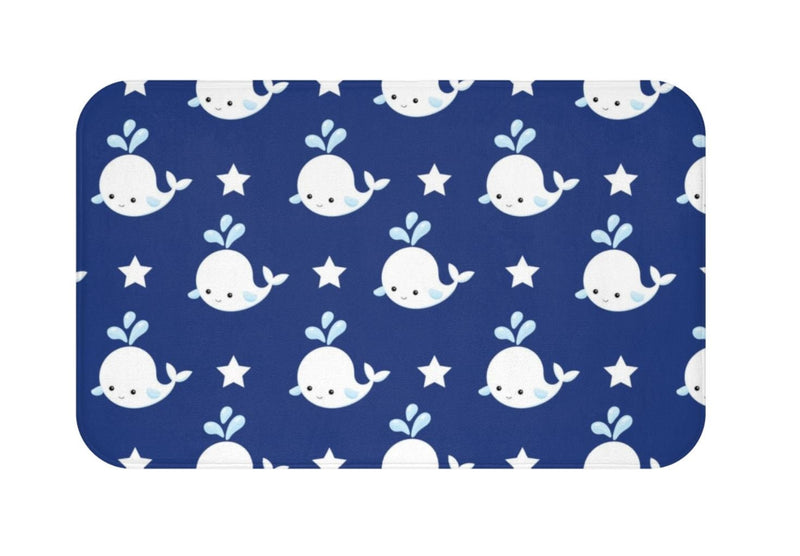 Whales Shower Curtain Navy Blue Whales Kids Boy Bathroom Bath Mat Towel Modern Baby Bath Curtain Fish Nautical  S154