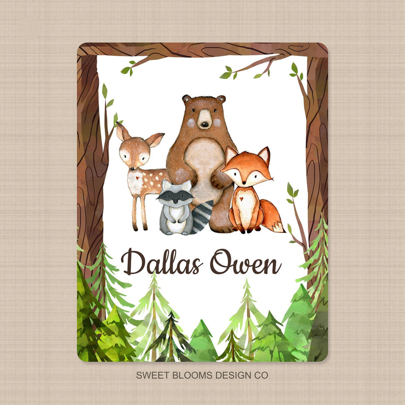 Woodland Baby Boy Name Blanket Greenery Leaves Trees Personalized  Baby Boy Blanket Monogram Name Custom Blanket Baby Shower Gift B896