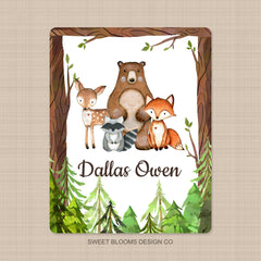 Woodland Baby Boy Name Blanket Greenery Leaves Trees Personalized  Baby Boy Blanket Monogram Name Custom Blanket Baby Shower Gift B896