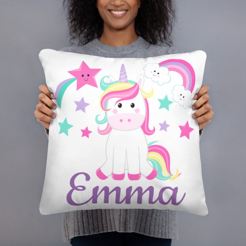 Unicorn Throw Pillow Nursery Purple Pink Teal Bedroom Room Decor Cushion Unicorns Hearts Girl Room Decor Monogram Playroom 173