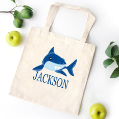 Shark TOTE BAG Fish Personalized Kids Canvas School Bag Custom Preschool Daycare Toddler Boy Beach ToteBag Birthday Gift Library Sharks T152