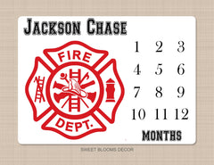 Fire Department  Milestone Blanket Fire Truck Man Monthly Growth Tracker Monogram Firetruck Newborn Baby Name Blanket Shower Gift B909