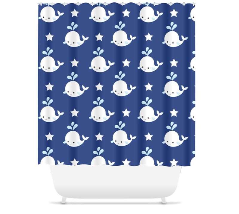 Whales Shower Curtain Navy Blue Whales Kids Boy Bathroom Bath Mat Towel Modern Baby Bath Curtain Fish Nautical  S154