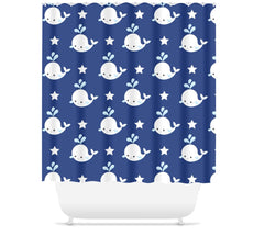 Whales Shower Curtain Navy Blue Whales Kids Boy Bathroom Bath Mat Towel Modern Baby Bath Curtain Fish Nautical  S154