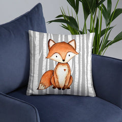 Fox Nursery Throw Pillow Gray Orange Birch Tree Woodland Baby Boy Bedroom Decor Bedding Baby Shower Gift Newborn Decorative Cushion 185