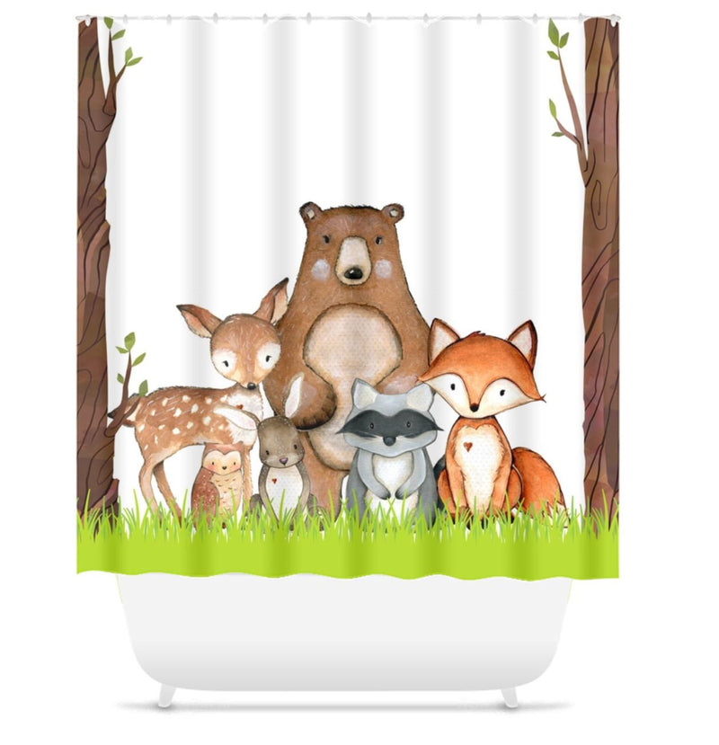 Woodland Animals Shower Curtain Woodland Forest Bath Kids Bathroom Girl Boy  Baby Bathroom Decor Siblings Brothers Sisters S157