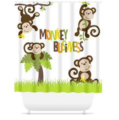 Monkeys Shower Curtain Bath Kids Bathroom Girl Boy Monkey Business Animals Baby Bathroom Decor Siblings Brothers Sisters Twins Leaves S160