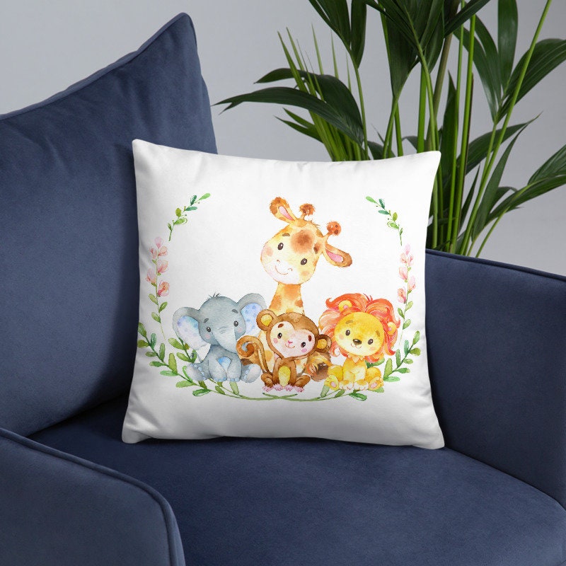 Safari Animals Pillow Animals Nursery Pillow Jungle Animals Nursery Decor Watercolor Animals Pillow Nursery Bedding Baby Shower Gift 143