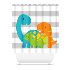 Dinosaurs Shower Curtain Bath Kids Bathroom Girl Boy Twins Dinosaur Baby Bathroom Decor Orange Green Teal Gray  Stripes S132