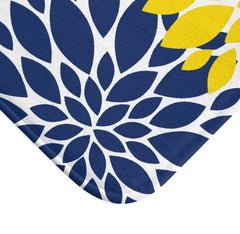 Yellow Navy Blue Floral Shower Curtain Dahlia Flowers Bathroom Decor Bath Mat Modern Simple Guest Bathroom Girls Bathroom P117