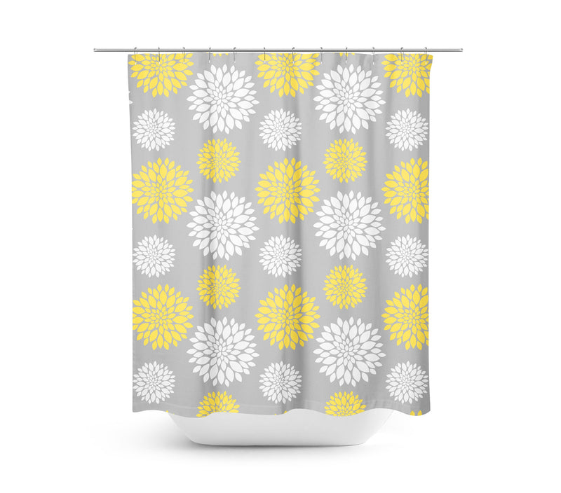 Yellow Gray Floral Shower Curtain Bathroom Decor Modern Simple Shower Curtain Guest Bathroom  Girls Bathroom P119