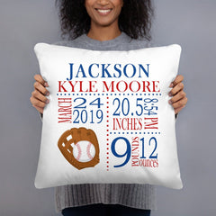 Baseball Birth Announcement Pillow Sports Personalized Birth Stats Throw Pillow Baby Shower Gift Baby Boy Red Nursery Decor Red Blue P190