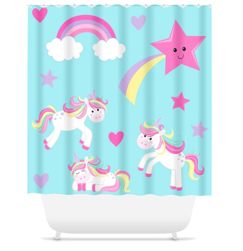 Unicorns Shower Curtain Rainbows Stars Hearts Bath Kids Bathroom Girl Boy  Baby Bathroom Decor Siblings Brothers Sisters S161