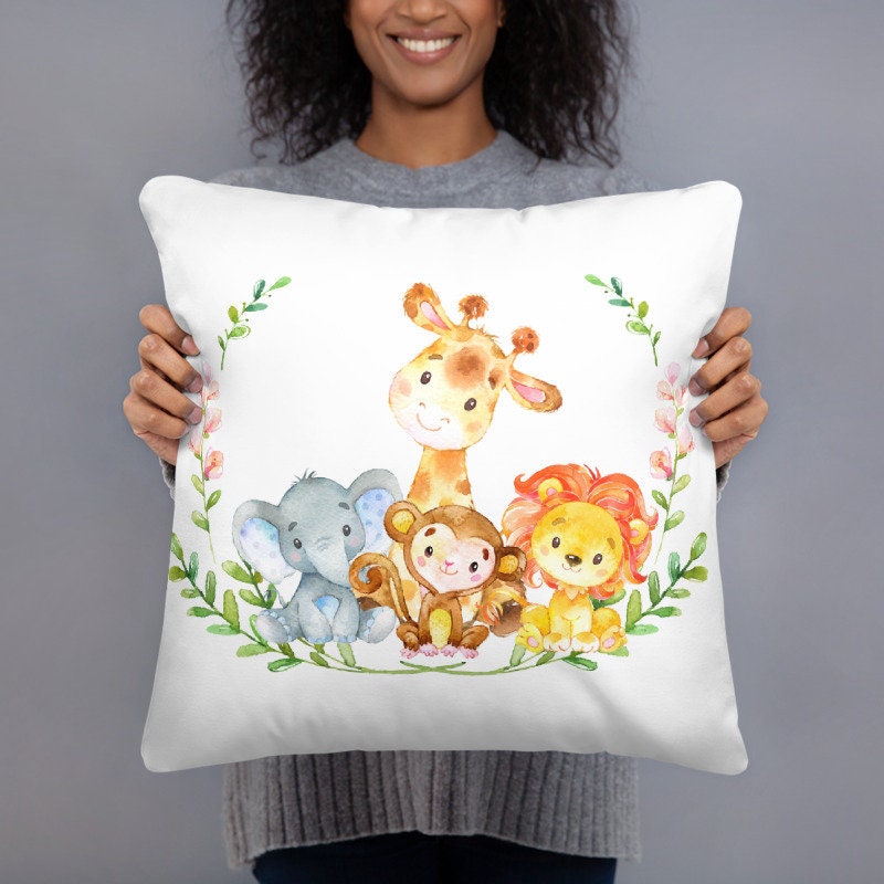 Safari Animals Pillow Animals Nursery Pillow Jungle Animals Nursery Decor Watercolor Animals Pillow Nursery Bedding Baby Shower Gift 143