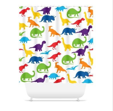 Dinosaurs Shower Curtain Bath Kids Bathroom Siblings Girl Boy Twins Dinosaur Baby Bathroom Decor Orange Red Green Purple Blue S135