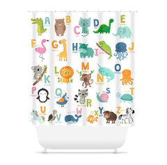 Animals Alphabet Shower Curtain Bath Mat Kids Bathroom Baby Girl Boy ABC Bathroom Decor Safari Jungle Brother Sister S136