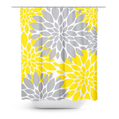 Yellow Gray Floral Shower Curtain Dahlia Flowers Bathroom Decor Bath Mat Modern Simple Shower Curtain Guest Bathroom Girls Bathroom P103