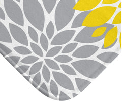 Yellow Gray Floral Shower Curtain Dahlia Flowers Bathroom Decor Bath Mat Modern Simple Shower Curtain Guest Bathroom Girls Bathroom P103