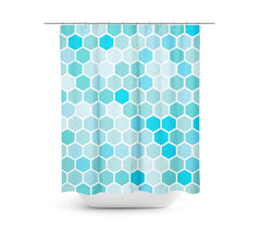 Teal Aqua Turquoise Shower Curtain Geometric Shapes Honeycombs Guest Bathroom Decor Modern Minimalist Design Adults Bath Curtain S135