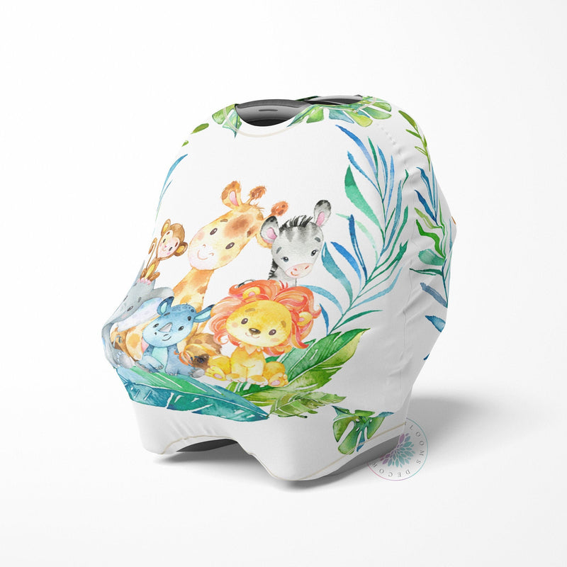 Jungle Safari Animals Baby Car Seat Canopy Cover Tropical Leaves Baby Shower Gift Shopping Cart Highchair Nursing Privacy Cover C106