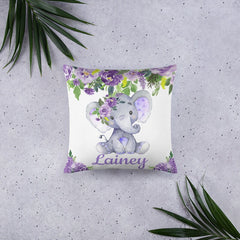 Elephant Floral Girl Throw Pillow Nursery Purple Lavender Bedroom Room Decor Cushion Girl Name Watercolor Room Decor Monogram Playroom P201