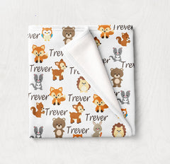 Personalized Baby Blanket Woodland Animals Baby Boy Girl Neutral Swaddle Receiving Baby Shower Gift Fleece Minky B1025