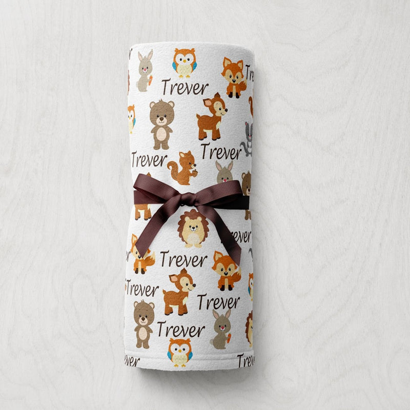 Personalized Baby Blanket Woodland Animals Baby Boy Girl Neutral Swaddle Receiving Baby Shower Gift Fleece Minky B1025