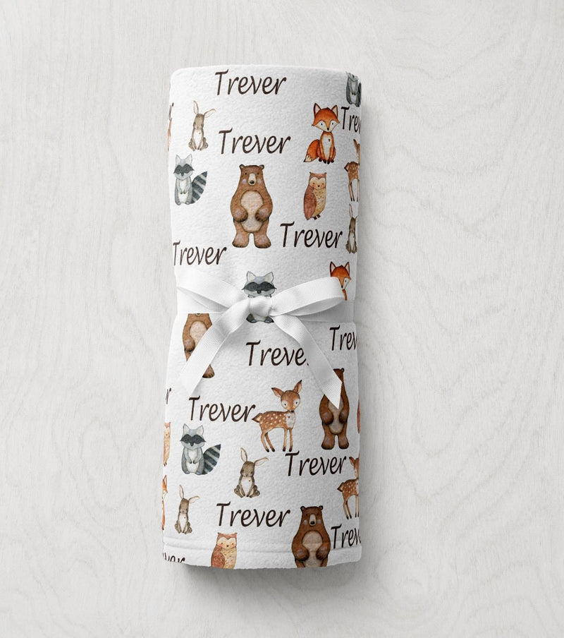 Personalized Woodland Baby Blanket Baby Boy Girl Neutral Swaddle Receiving Baby Shower Gift Fleece Minky Nursery Bedding B1026
