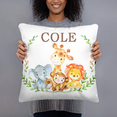 Safari Animals Name Pillow Animals  Monogram Baby Shower Gift Baby Bedding Decor Jungle Elephant Giraffe Lion Monkey  143